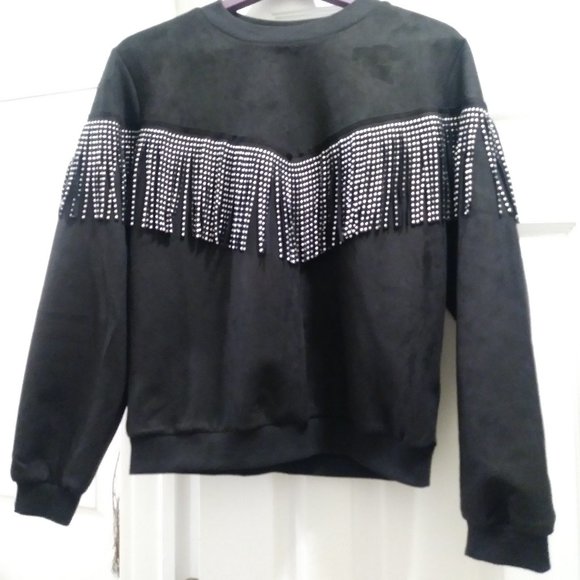 Alice Blue Tops - Faux Suede and Grommet Fringe Goth Rock Boho Shirt